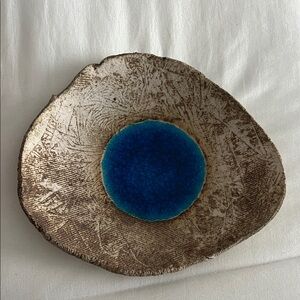 Rustic Blue and Brown Ceramic Greek Eye Piece